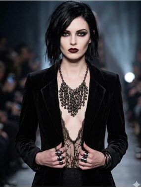 Gunmetal Statement Bib Necklace | Draped Kinetic Fringe Ball Chain